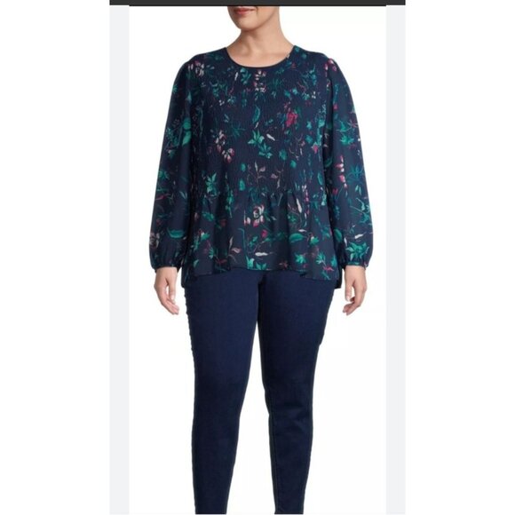 Terry Sky Blue Floral Long Sleeve Top 4X - Picture 1 of 9